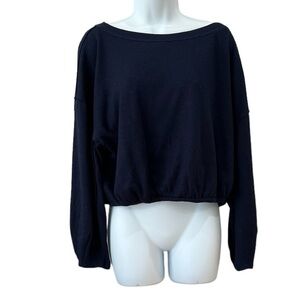 Free People We the Free dark blue stretchy balloon long sleeve top size small